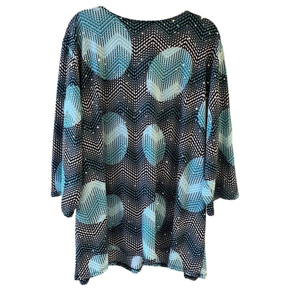 Maggie Barnes Womens 3X Blue Black Geometric Embellishment Retro Vibe Boho Top - Picture 4 of 6